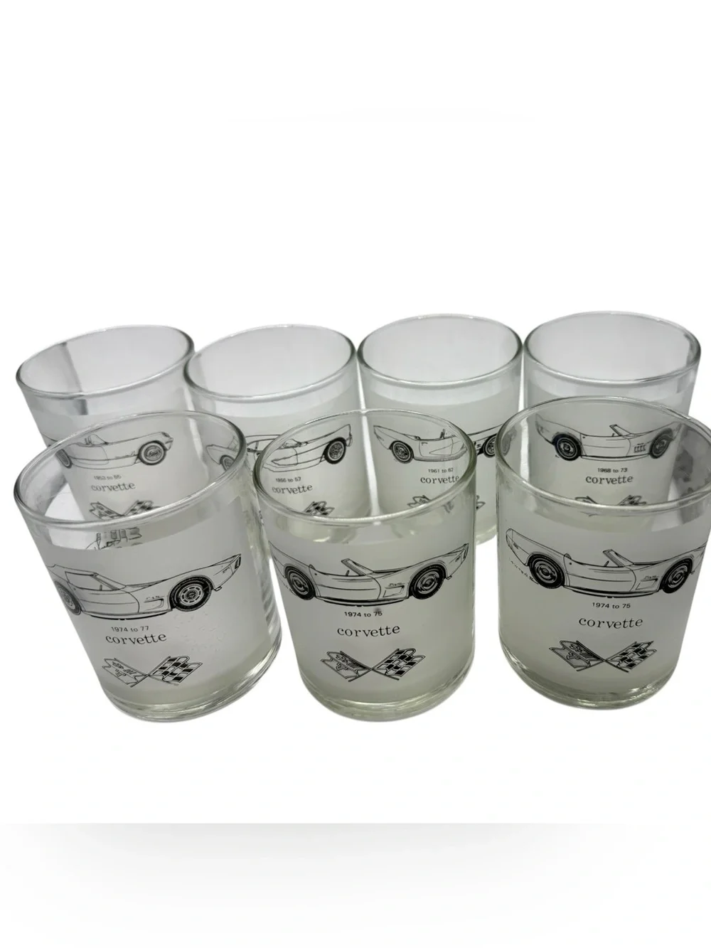 Vintage Corvette  Car Glass Tumblers – Clear Set of 7